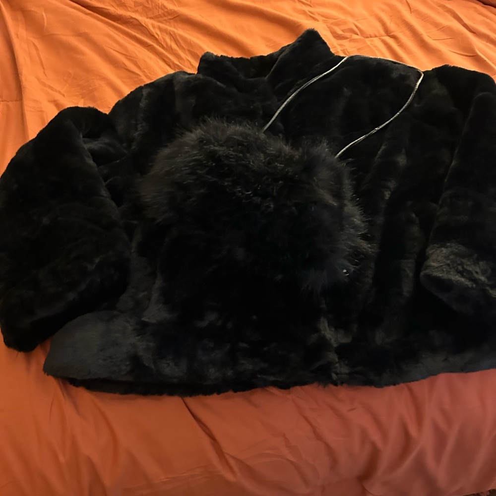 Ambiance Black Teddy Jacket with Bag.   Faux fur